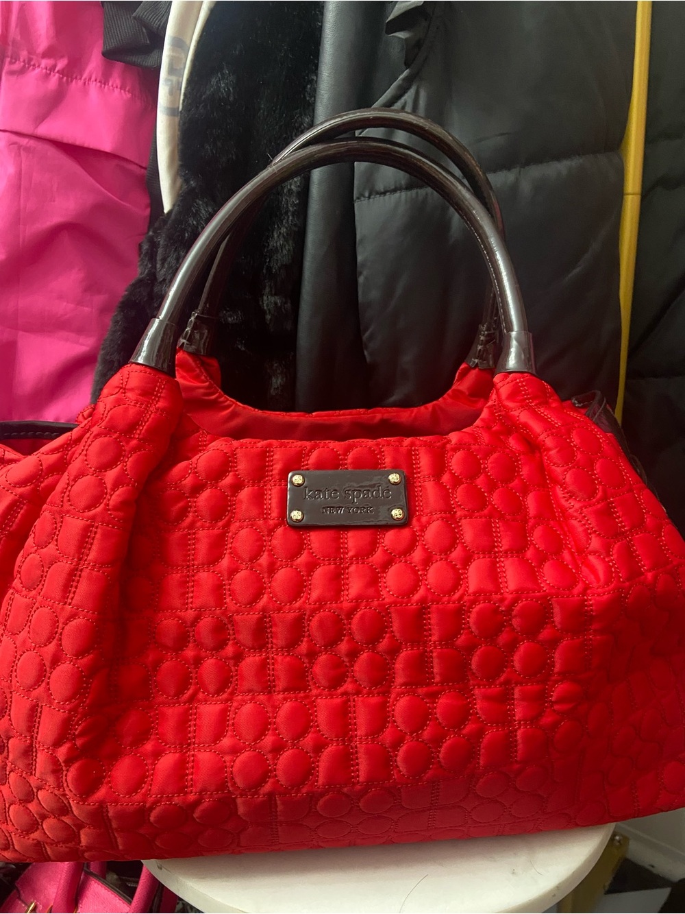 kate spade Red Quilted Tote with Dark Handles